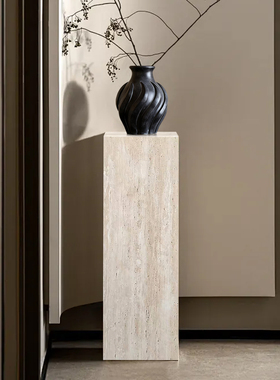 哑光天然洞石侘寂风雕塑底座摆