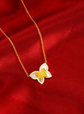 锁骨链蝴蝶项链钛金玫瑰金