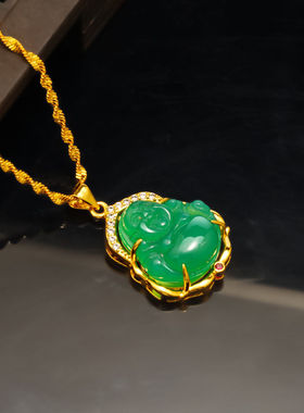 弥勒佛吊坠项链沙金饰品配饰玉髓