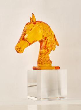 马头摆件轻奢高档水晶工艺品酒柜电视柜客厅领导办公室桌面装饰品