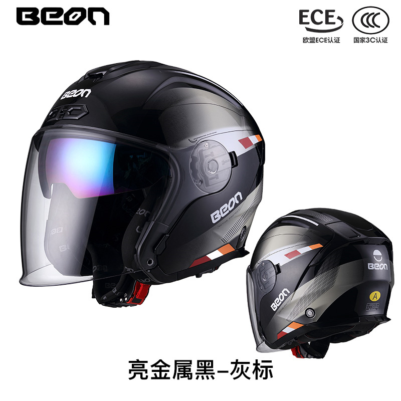 BEON双镜片半盔摩托车头盔复古男士四分之三电动机车踏板安全帽女 - 图3