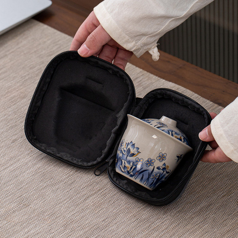 Ceramic travel tea set Kung Fu tea set Outdoor camping equipment Portable Quick Customer Cup Storage Bag One Pot Two Cups