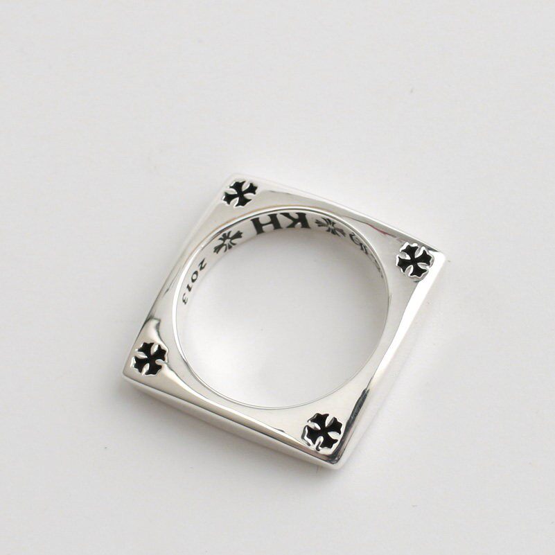 Jinxin handmade 925 sterling silver square cross flower ring for men and women, couple ring, tail ring, niche personality