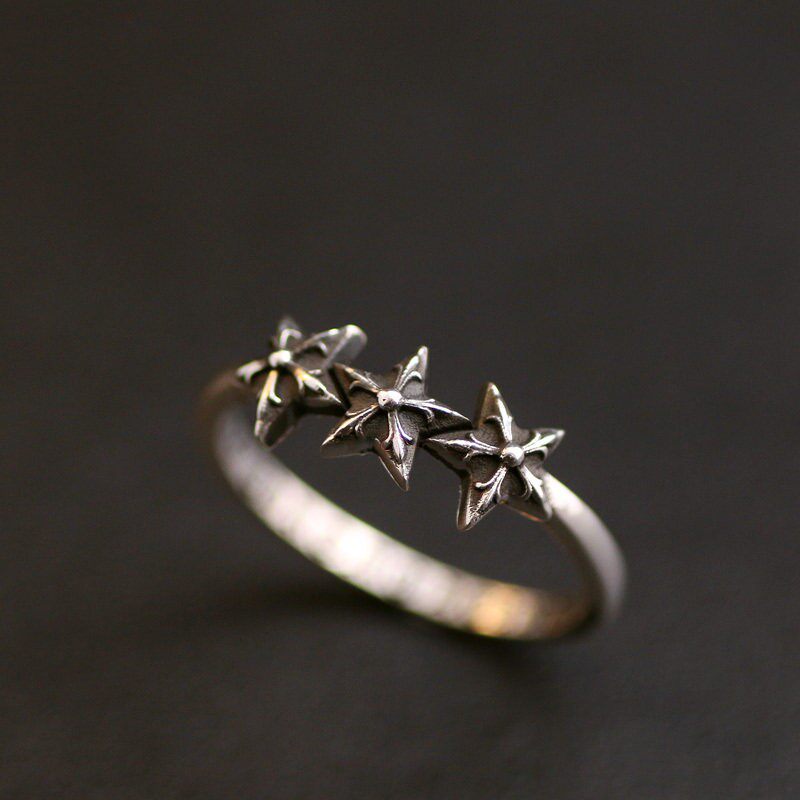 Ikkyu Old Silversmith 925 sterling silver three-pointed star tail ring hip-hop punk trend couple men's and women's ring
