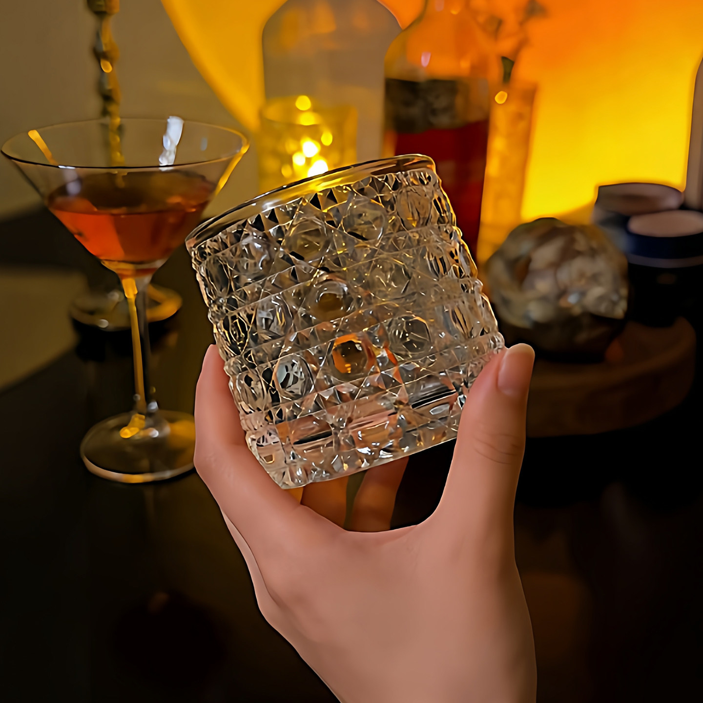 SkyBloom诗客轻奢发光威士忌旋转酒杯精致洋酒杯玻璃杯子家用礼物,淘宝优惠券,粉丝福利购,淘宝优惠卷