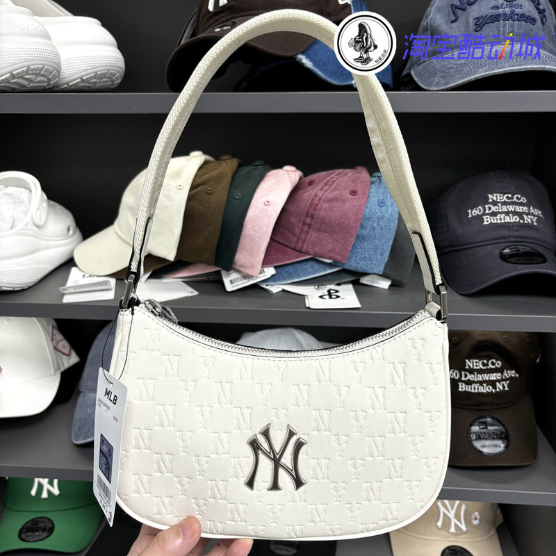 韩国MLB正品复古老花金属皮质腋下包洋基队女款单肩挎包手提包