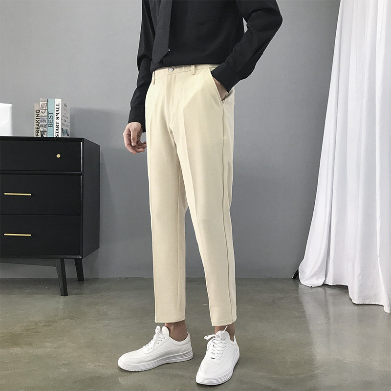 韩版裤子男九分裤直筒夏季薄款垂感西裤修身小脚男士休闲西装裤潮,淘宝优惠券,粉丝福利购,淘宝优惠卷