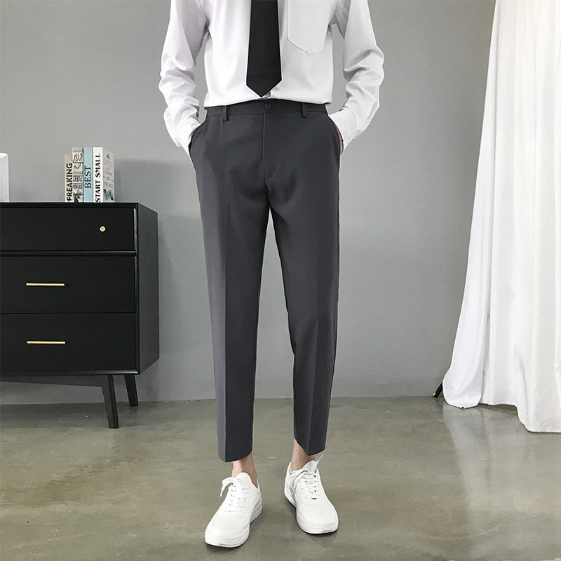 韩版裤子男九分裤直筒夏季薄款垂感西裤修身小脚男士休闲西装裤潮,淘宝优惠券,粉丝福利购,淘宝优惠卷