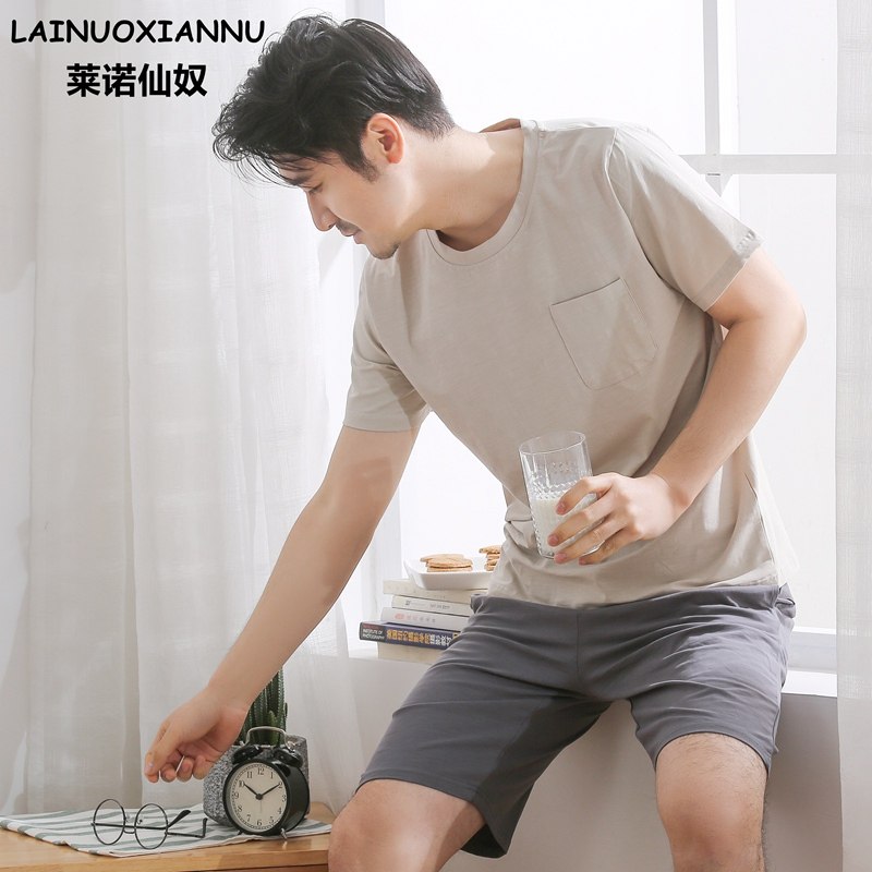 夏季纯棉男士爸爸短袖短裤睡衣 莱诺仙奴睡衣/家居服套装