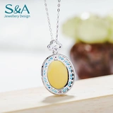 Подвеска из воскового агата, ожерелье, эмаль, янтарная цепочка до ключиц, европейский стиль, серебро 925 пробы