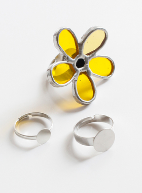 蒂凡尼玻璃戒指配件开口戒指diy