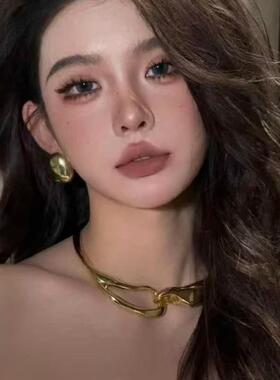 轻奢项链女新款欧美个性金属项圈颈链耳环气质新娘造型礼服配饰品