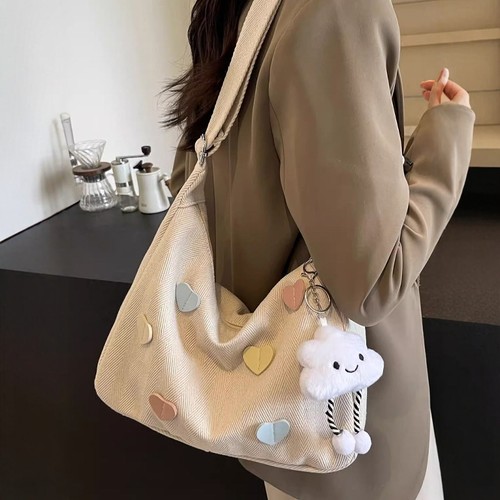 韩版ins百搭帆布包女通勤腋下单肩包休闲饺子包大学生上课斜挎包 - 图0