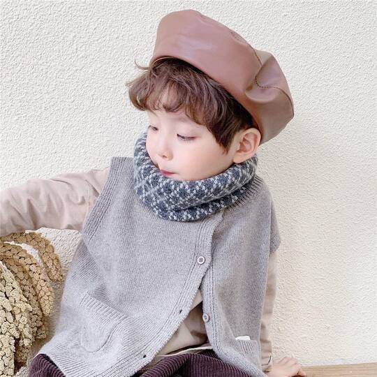 Children's scarf autumn and winter Korean style plaid knitted scarf