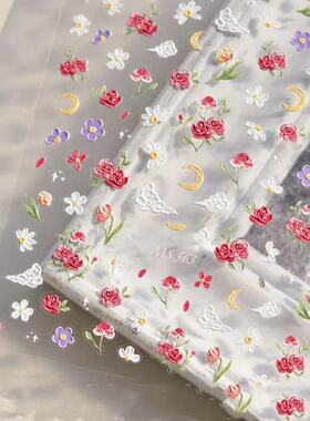 春夏合集花草立体浮雕立体美甲贴纸CCD手机壳贴油画玫瑰