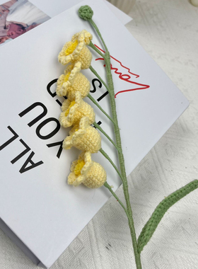 成品批发毛线花钩织铃兰永生花束白色渐变仿真花创意编织花束