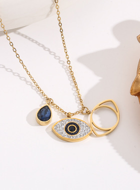 时尚钛钢恶魔之眼项链防过敏不掉色玫瑰金蓝色眼睛锁骨链厂家