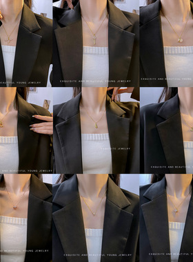 ins风小众网红镶钻锁骨链个性设计感锆石钛钢项链女时尚轻奢饰品