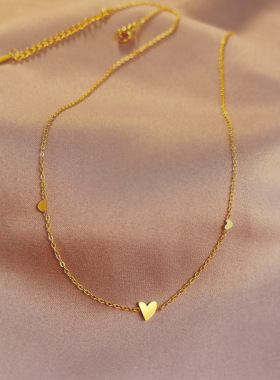 温鉴爱心精致项链钛钢18K金细致百搭锁骨链轻奢小众毛衣链