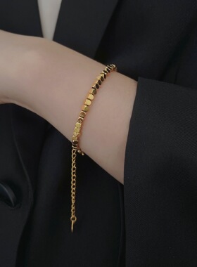 碎银几两手链女蹦迪珠18k金小方块手链钛钢不掉色ins轻奢风高级感