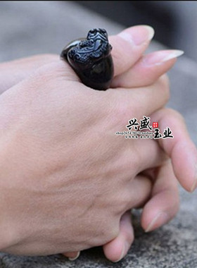 黑曜石貔貅戒指男士霸气饰品水晶