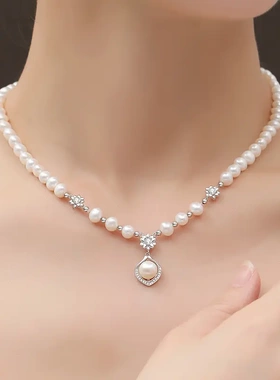 天然淡水珍珠S925银项链不掉色女新中式轻奢高级感秋冬毛衣链饰品