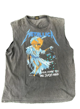 Metalica 美式乐队夏季重磅大码oversize T-shirt砍袖t恤男女同款