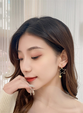 s925银针新款潮镂空几何五星耳饰耳环韩国时尚简约网红个性女耳钉