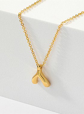 项链新款2024爆款原创设计感铜镀18K真金几何人字项链锁骨链项圈