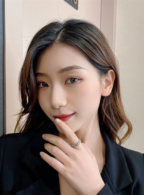 2022韩国网红个性女合金链条开口戒指小众ins冷淡风几何简约指环