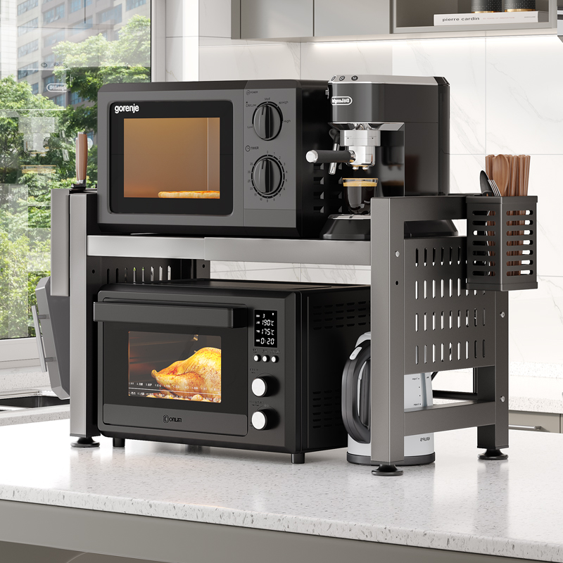 厨房微波炉多功能置物架家用烤箱支架台面用品可伸缩多层收纳架子 - 图1