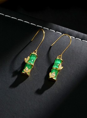 新中式竹子吊坠项链女高级感耳线