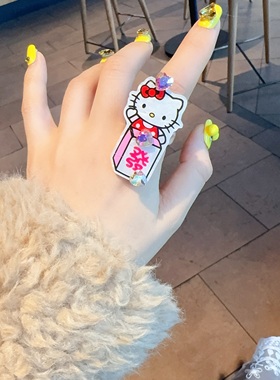 卡通Hello Kitty戒指女可爱动漫风指环戒指女
