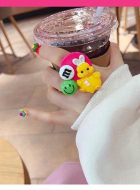 笑脸卡通百搭戒指闪亮高级感女