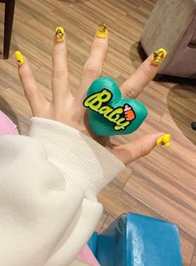 新品可爱卡通个性少女复古几何形韩版爱心字母戒指开口