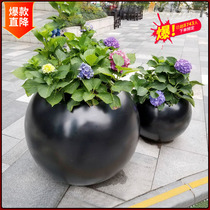 Mall GRP large size minimalist round ball planting tree large caliber flower pot outdoor terrace Courtyard Square Flower box manufacturer