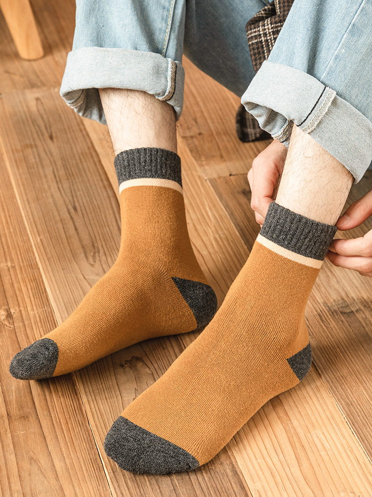 羊毛袜子男士中筒袜秋冬款加厚保暖毛圈冬天毛巾加绒地板长筒长袜