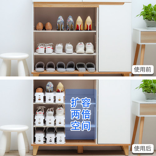 鞋子收纳神器家用鞋柜鞋盒省空间双层可调节鞋架鞋托置物架 - 图1