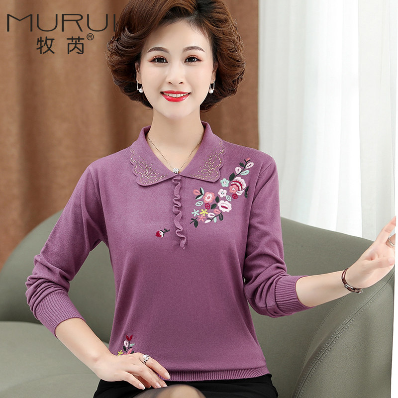 中老年女春秋装新款长袖上衣服毛衣 牧芮中老年女装