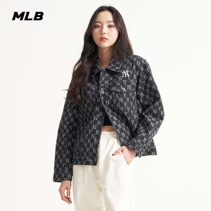 MLB牛仔外套男女春秋户外NY运动服休闲宽松时尚情侣夹克3ADKM0121 - 图2