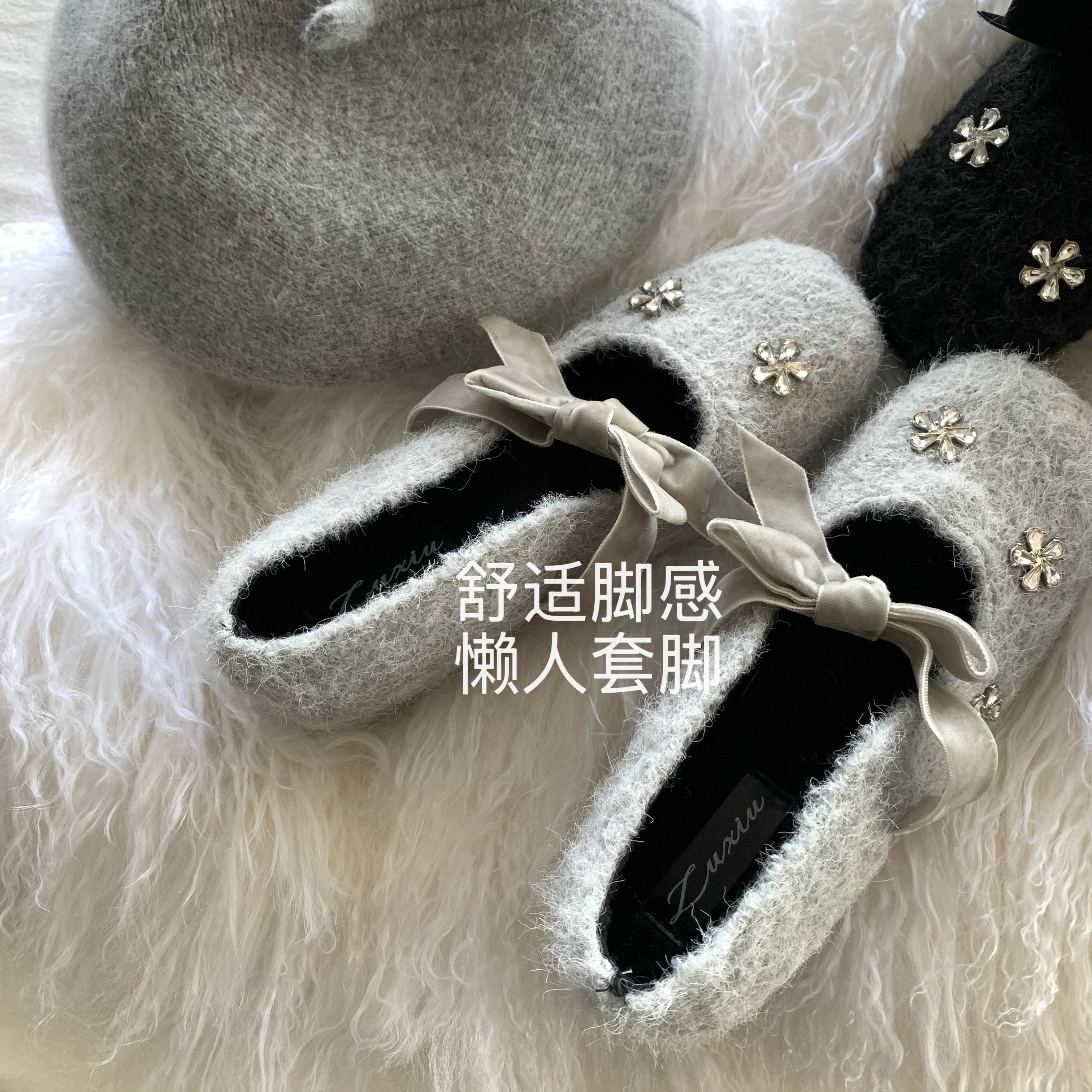 水灵灵清冷灰银~温柔小香风毛绒玛丽珍鞋女INS豆豆鞋内增高毛毛鞋,淘宝优惠券,粉丝福利购,淘宝优惠卷