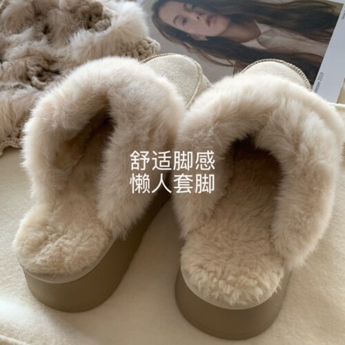 好温暖！小奶毛高级感毛毛拖鞋女INS冬季加绒保暖雪地靴加厚时髦 - 图3