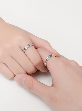 PT950铂金情侣戒指女时尚简约18k白金对戒刻字七夕送女友生日礼物