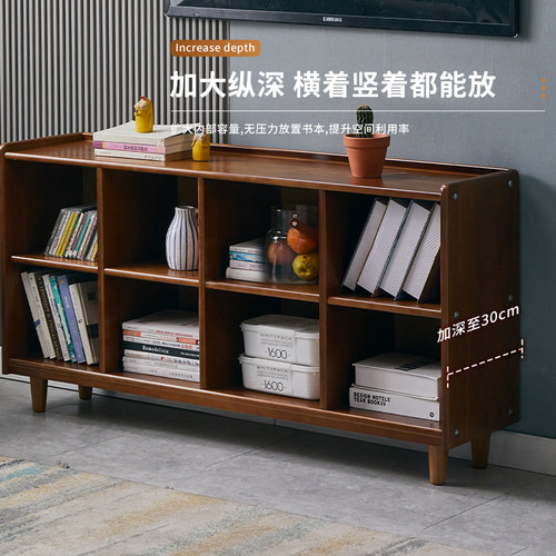 实木轻奢日式矮书柜落地书架置物架组合简易书柜儿童收纳格子柜 - 图3