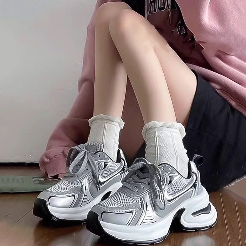 赵露思同款~7cm厚底银色增高秋冬真皮老爹鞋女轻便跑步休闲运动鞋,淘宝优惠券,粉丝福利购,淘宝优惠卷