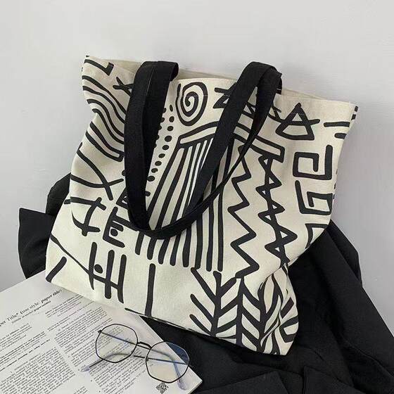 Canvas bag, women's handbag, fashionable and versatile, college student class bag, large capacity canvas bag, commuting shoulder bag