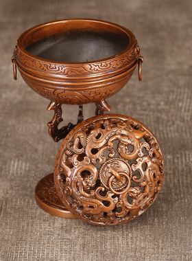 徽匠铜韵虎纹紫铜纯铜熏香炉