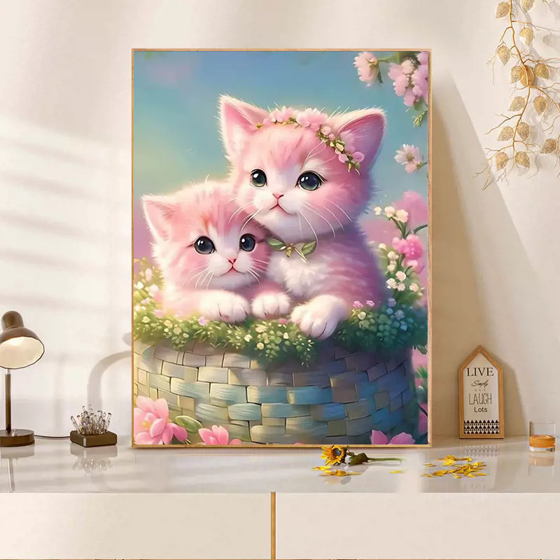 卡通可爱小猫咪十字绣2025新款满钻手工点贴钻带相框卧室装饰画,淘宝优惠券,粉丝福利购,淘宝优惠卷