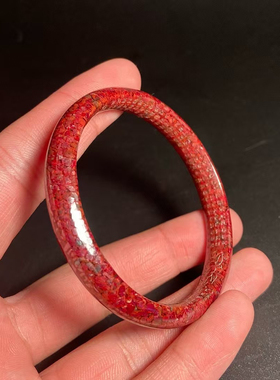 天然朱砂晶体砂透光内心经手镯宽度9毫米女款手镯