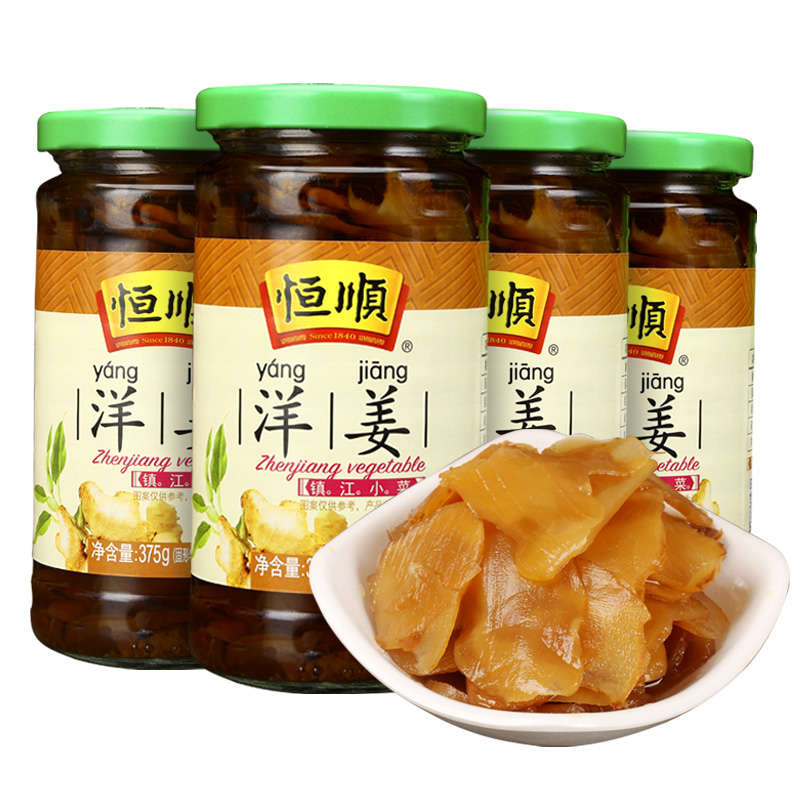 恒顺腌制洋姜片375g*4瓶早餐配粥开味菜佐餐鬼子姜酱菜咸菜下饭菜 - 图0